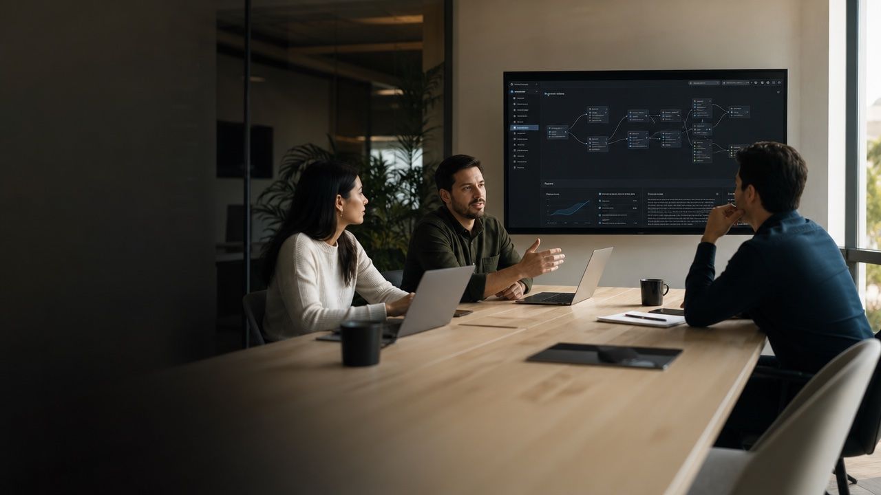 Vexa Labs consultants meeting with a client in a modern office